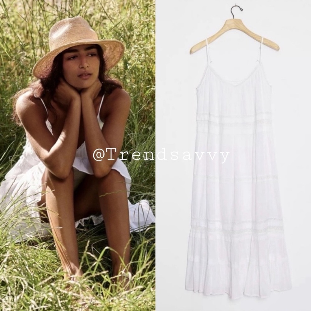 Anthropologie Velvet Graham Spencer White Tiered Midi Dress Cotton Medium NWT